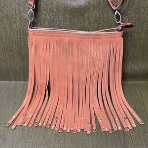 Catchfly Faux Suede/Leather Country Western Fringe Crossbody Purse Bag w/ jewels